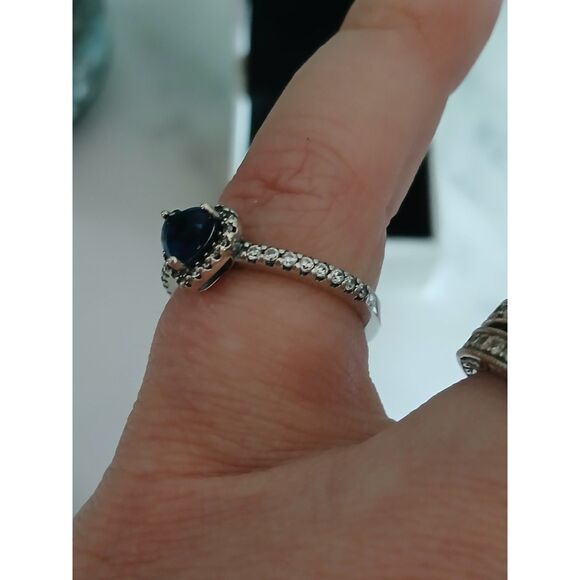 Pandora Sparkling Blue Elevated Heart Ring Size 7 S925 ALE Silver, Zirconia Halo - Picture 10 of 12